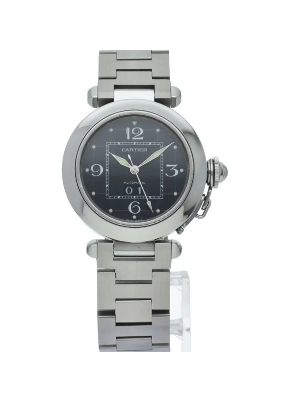 Cartier Pasha C Big Date Watch Box SS Black Polished